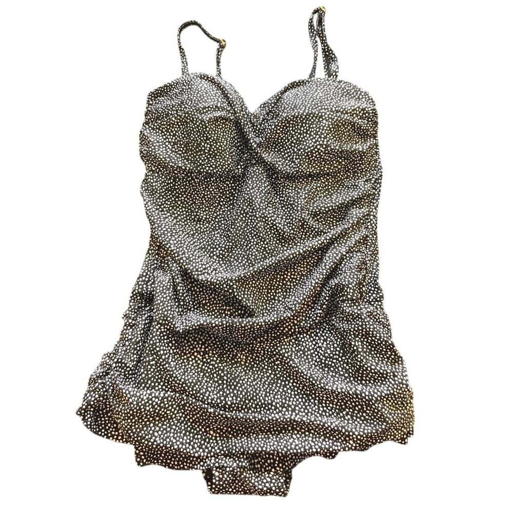 Shore Shapes Swimsuit Size 10 Black White Dot Ruched Skirted One Piece NWOT - Picture 2 of 11